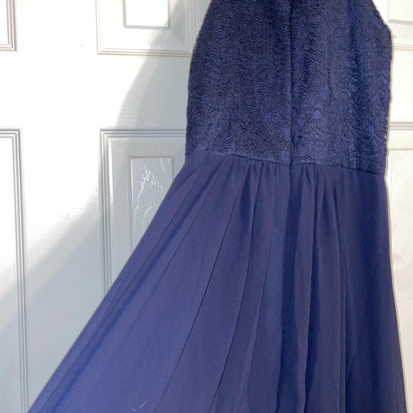 NAVY BLUE HALTER TOP PROM FORMAL DRESS LACE TOP FLOWY DRESS SIZE XS DRESSYSTAR - Picture 5 of 5